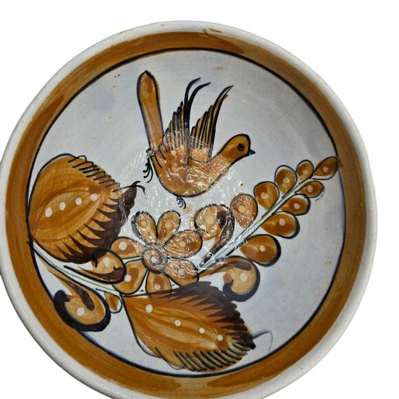 Hand Painted Artisan Tonala Talavera Pottery Bowls Bird Floral Signed Folk Art - Picture 2 of 8